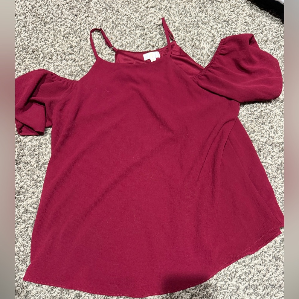 Wine colored off shoulder shirt